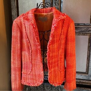 Silk blend tweed Earl Rutenberg Collection Orange Blazer jacket large made usa
